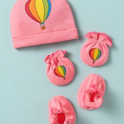 Ben Benny 100% Cotton Knit Caps Mittens & Booties Set With Parachute Print Pink - Diameter 9 cm-picture-48