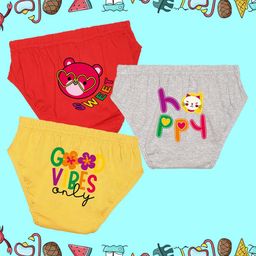 NUSYL Cotton Pack Of 3 Summer Vibes Only & Teddy Printed Panties - Red Grey & Yellow-image-72