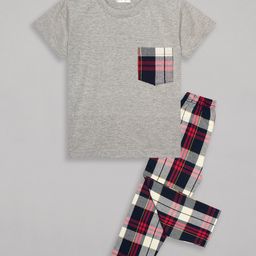 Sheer Love Cotton Jersey Half Sleeves Pocket Detailed & Checked Night Suit Set - Grey-image-95