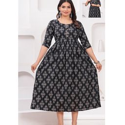 NEVISHA STYLE Cotton Woven Three Fourth Sleeves Abstract Printed Maternity Kurta With Side Zipper Nursing Access - Black-image-77