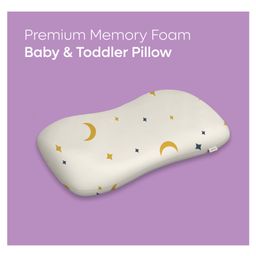 ADMIRAE Premium Memory Foam Baby and Toddler Pillow for Head, Neck and Back Support | Removable Cover | Perfect for Sleeping, Reading, Resting | Moon and Stars Print-image-1