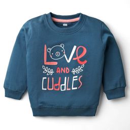 Simply Looper Knit Full Sleeves T-Shirt With Love Cuddles Text Print - Navy Blue-picture-14