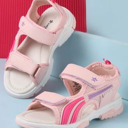 Cute Walk by Babyhug Velcro Closure Sandals with Tape & Text Applique - Peach-picture-19
