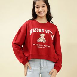 Lil Tomatoes Looper Knit Full Sleeves Arizona Style Text Printed Light Winter Sweatshirt - Cranberry-picture-45