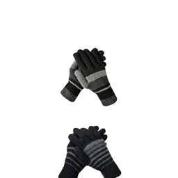 LOOM LEGACY Men Striped Acrylic Winter Gloves-image-39