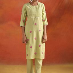 Jaipur Kurti Women Floral Embroidered Regular Thread Work Kurta with Trousers-picture-53