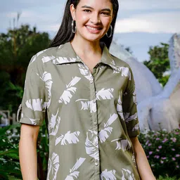 Yufta Women Floral Printed Shirt Collar Shirt Style Top-picture-28