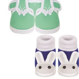 NESKA MODA 3 To 12 Months Infants Set of 2 Pair Soft Cotton Butterfly Rabbit Face Booties image 3