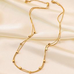 MYKI Gold-Plated Stainless Steel Elegant Dual-Layered Cube Accents Statement Necklace-image-51