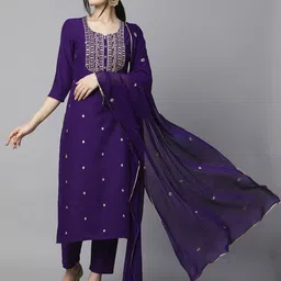 GoSriKi Women Ethnic Motifs Embroidered Regular Thread Work Kurta with Trousers & With Dupatta-image-91