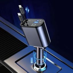 HumBiG ™W&O 120W 4 IN 1 Super Fast Charge Car Phone Charger, Retractable Cables Charging Ports,4 in 1 Car Phone Charger Adapter Compatible with iPhone & Android USB Charger-image-47