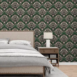 Jaamso Royals Green and Black Damask Design Self Adhesive Wallpaper-image-84