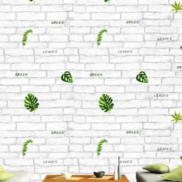 Jaamso Royals White & Green Brick Design Self Adhesive Peel And Stick Wallpaper-image-95
