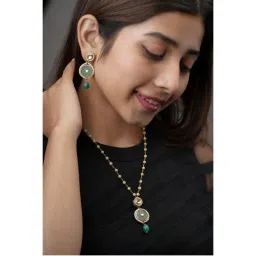 AARSEE OFFICIAL 22Kt Gold-Plated Luminous Jade Kundan Necklace With Earrings-picture-19