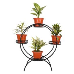 Homesake Plant Stand Metal 4 Tier Rack Round Black-image-2