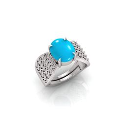 todani jems 11.25 Ratti Turquoise Stone Original Certified Firoja Gemstone Silver Plated | Adjustable Ring-picture-2