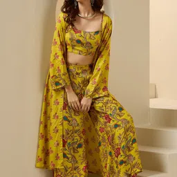 Ishin Floral Printed Top With Palazzo And Shrug-picture-32