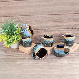 laghima jadon Blue & Green Printed Ceramic Matte Mugs Set of 6-14