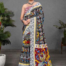 Panzora Women Ajrak Printed Cotton Blend Block Print Saree-17