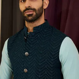 MR BUTTON Embroidered Cotton Nehru Jacket image 5