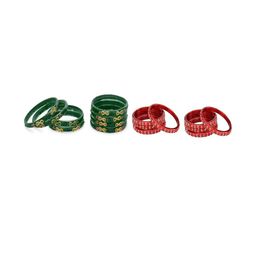 SOMIL Set Of 16 Green Alloy Artificial Stones & Beads Bangles-picture-30
