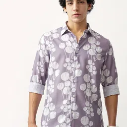 British Club Men Comfort Spread Collar Floral Printed Slim Fit Casual Shirt-image-82