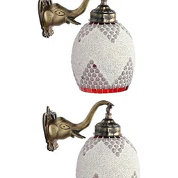 SOMIL Red & White Gold-Toned Printed Elephant Glass Wall Lamp-picture-45