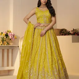 ODETTE Embroidered Sequinned Semi-Stitched Lehenga & Unstitched Blouse With Dupatta-picture-40