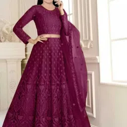 F Plus Fashion Girls Purple Net Semi-Stitched Lehenga Choli-image-45