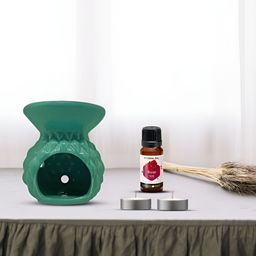 PEEPALCOMM 4Pcs Green Textured T- Light Candles Diffuser With Rose Oil - 15 ml-image-9