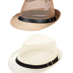 Zacharias Men Cream-Coloured Self Design Fedora Hat-image-13