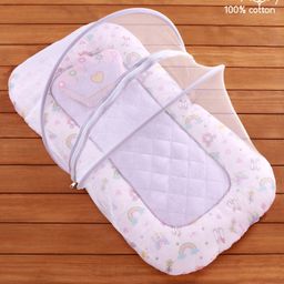 Babyhug Premium Cotton Gadda Set With Mosquito Net Princess Theme - Multicolor-24