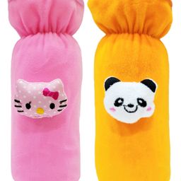 Brandonn Velvet Feeding Bottle Covers With Animal Motifs Fits 250 ml Bottle Set of 2 - Orange Pink-21