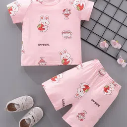 Kookie Kids Half Sleeves Night Suit Bunny Print - Pink-picture-2