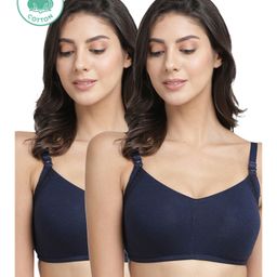 Inner Sense Pack Of 2 Organic Cotton Antimicrobial Solid Colour Nursing Bra - Navy Blue-image-51