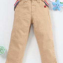 Babyhug Full Length Solid Color Trouser with Suspenders - Beige-image-14