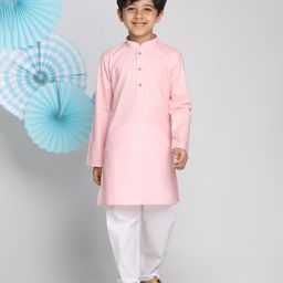 Vastramay Solid Full Sleeves Kurta With Pyjama - Pink-image-84