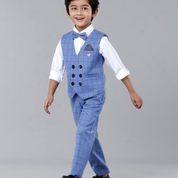 Robo Fry Full Sleeves Party Suit Checks - Blue-picture-39