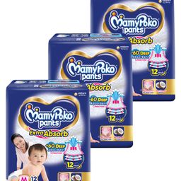 MamyPoko Extra Absorb Pant Style Diapers Medium - 12 Pieces - (Pack of 3)-image-84