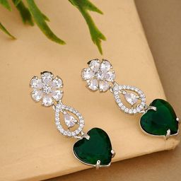 Anouk Silver Plated Cubic Zirconia Stone Studded Floral Shaped Drop Earrings-5