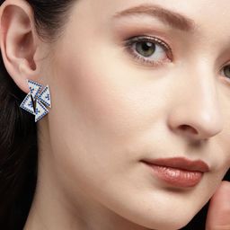 PRIVIU Silver-Plated American Diamond Studded Triangular Shaped Studs-image-51