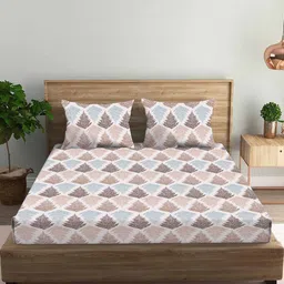VINTANA White & Brown 160 TC Queen Bedsheet with 2 Pillow Covers-image-72