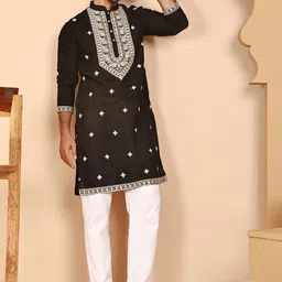 Jompers Floral Embroidered Mandarin Collar Straight Kurta With Pyjamas-image-33