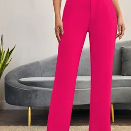 BAESD Women Relaxed Straight Leg High-Rise Flat-Front Regular Trousers-image-100