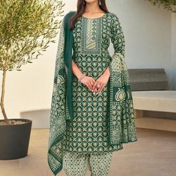 SZN Geometric Printed Pure Cotton Straight Kurta With Salwar And Dupatta-image-11