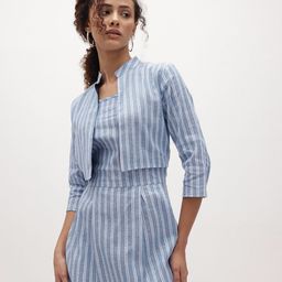 R.Code by The Roadster Life Co. Striped Pleated Layered Pure Cotton Fit & Flare Midi Dress-picture-4