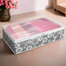 Kuber Industries Grey Flower Quilted Printed With Top Visible Window Organiser-54