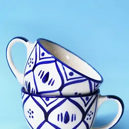 Rare Planet Pack of 2 Blue and White Ceramic Coffee Mugs-image-61