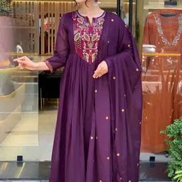Ekta Textiles Women Ethnic Motifs Embroidered Anarkali Kurta with Trousers & Dupatta-picture-23