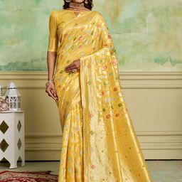 KAYOMMI Ethnic Motifs Zari Pure Cotton Banarasi Saree-image-62
